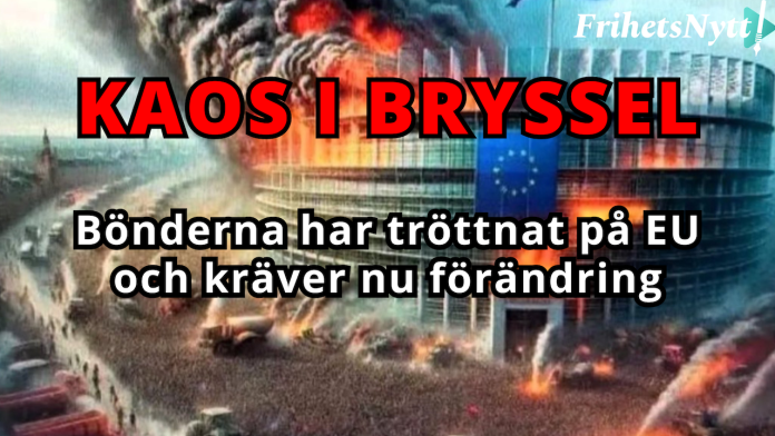 Bönderna protesterar i Bryssel. Bakgrundsbild: Twitter/ @EvaVlaar