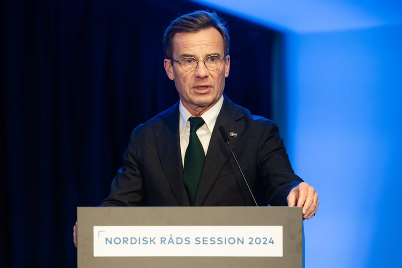 Ulf Kristersson talar på Nordiska rådets möte. Foto: Magnus Fröderberg/ norden.org