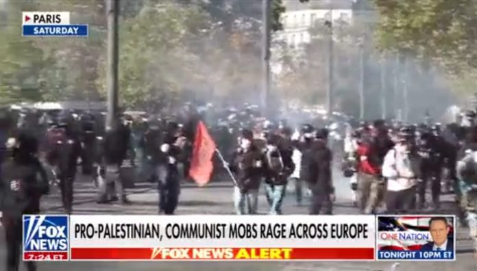 Vänsterkaoset i Frankrike. Skärmavbild: Fox News